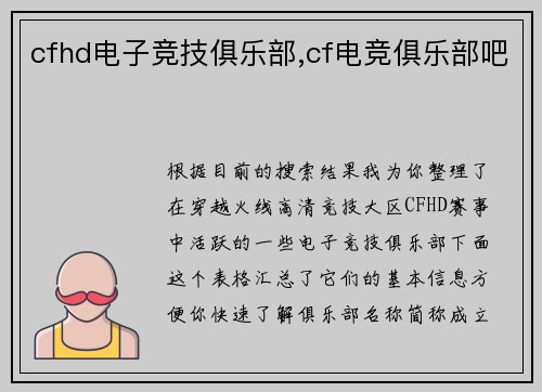cfhd电子竞技俱乐部,cf电竞俱乐部吧